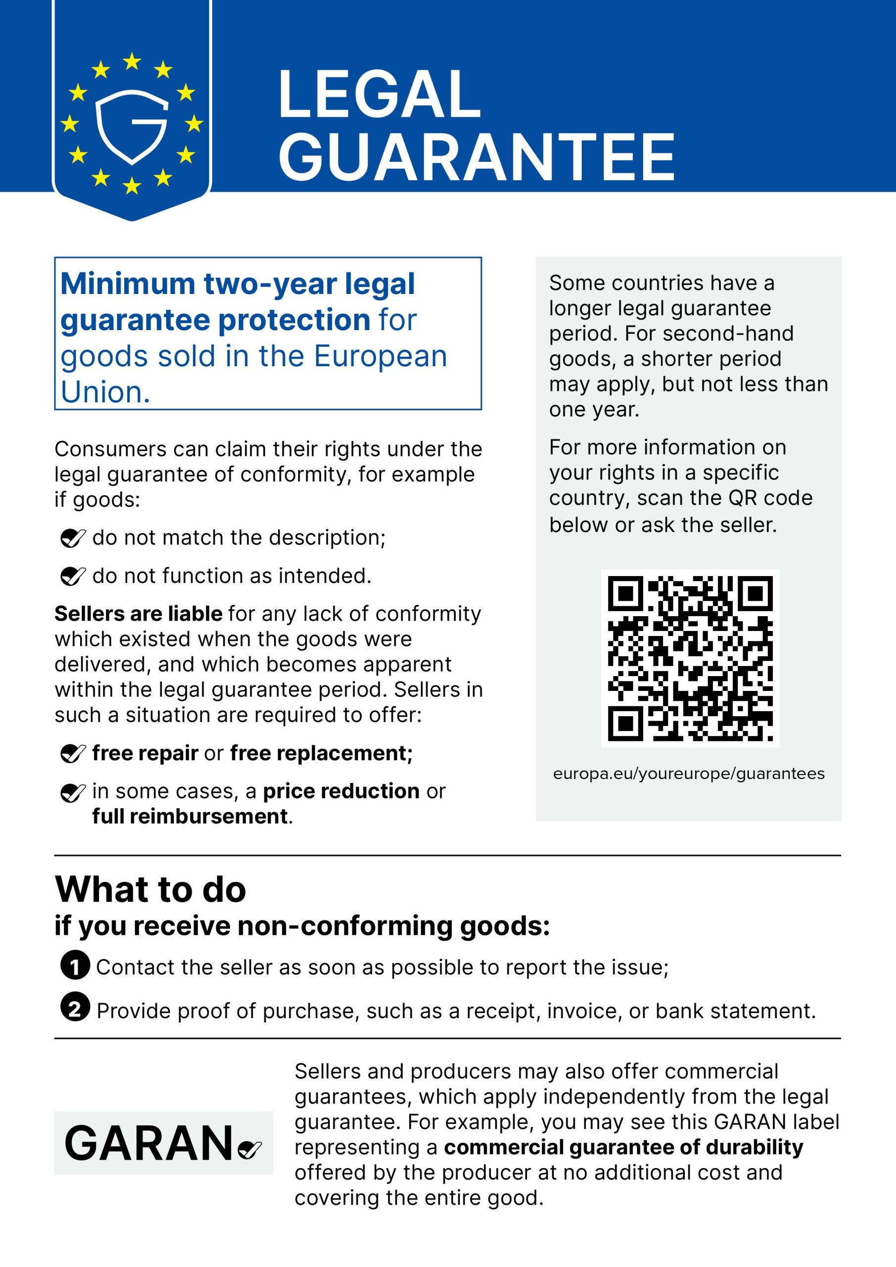 Harmonized notification regarding the legal guarantee